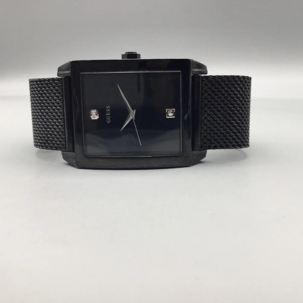 Guess U0298G1 Mens Watch 36mm Black Dial Black Steel Bracelet New Battery 7.25